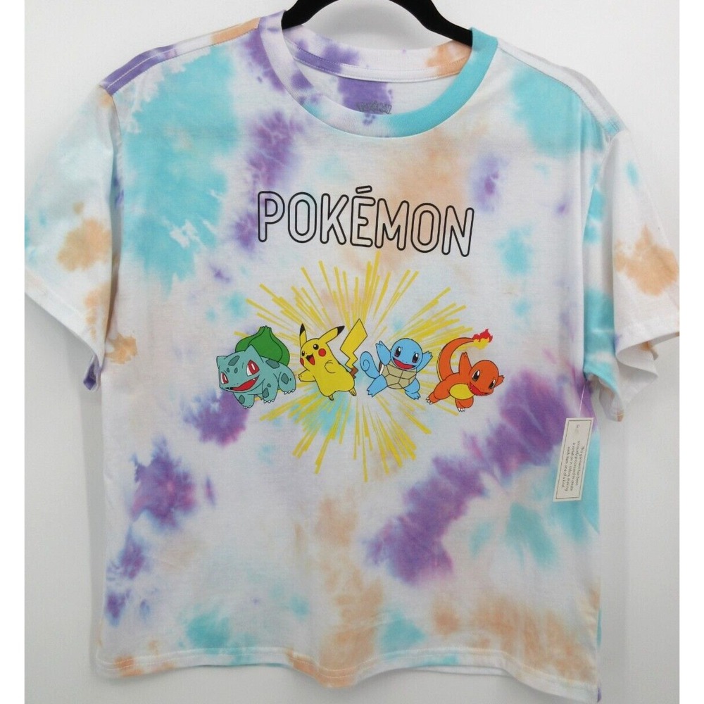 POKEMON TIE DYE CROPPED T‎ SHIRT Junior's Size Large 11/13 NEW WITH TAGS